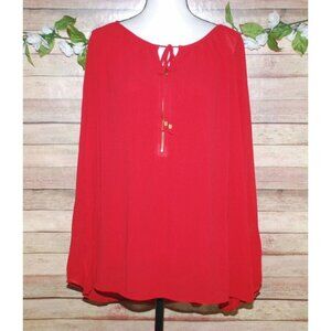 Carmen Marc Valvo Red Blouse Tunic Plus Size 3X Zip Up Tie Up Keyhole Neckline